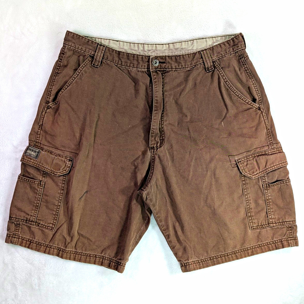 Vintage Wrangler Hero Cargo Shorts Mens 36 38 Brown Baggy Y2K Skater Canvas 10in